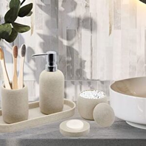 Resin Bathroom Accessories Set, 5 Pcs Heavy & Sturdy Matte Beige Bathroom Accessory Set with Soap Dispenser,Soap Dish,Toothbrush Holder,Tray,Cotton Jar, Classy Bathroom Decor and Gift Set