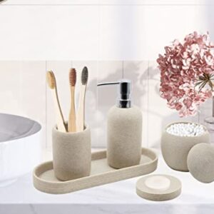 Resin Bathroom Accessories Set, 5 Pcs Heavy & Sturdy Matte Beige Bathroom Accessory Set with Soap Dispenser,Soap Dish,Toothbrush Holder,Tray,Cotton Jar, Classy Bathroom Decor and Gift Set