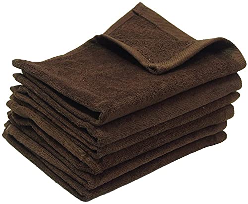 6 PACK - FINGERTIP TOWELS 11X18 TERRY-VELOUR TOWELS 100% COTTON (DARK BROWN)