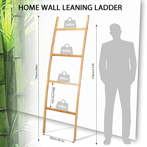 Cupike Bamboo Towel Ladder for Bathroom - Blanket Ladder Farmhouse for Living Room - Decorative Ladder - 6ft