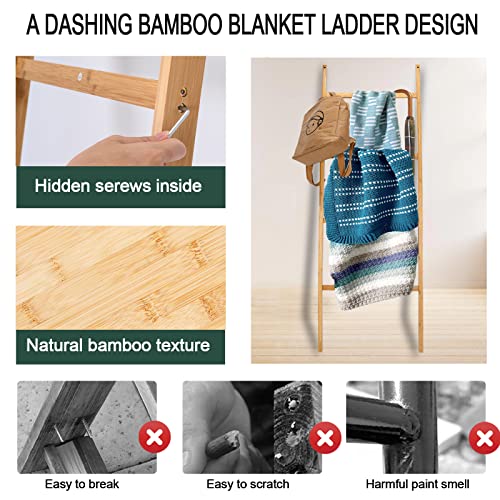 Cupike Bamboo Towel Ladder for Bathroom - Blanket Ladder Farmhouse for Living Room - Decorative Ladder - 6ft