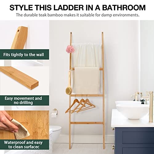 Cupike Bamboo Towel Ladder for Bathroom - Blanket Ladder Farmhouse for Living Room - Decorative Ladder - 6ft