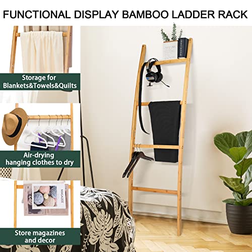 Cupike Bamboo Towel Ladder for Bathroom - Blanket Ladder Farmhouse for Living Room - Decorative Ladder - 6ft