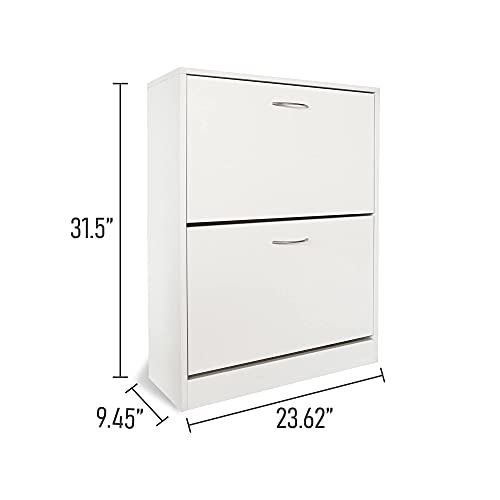 KD ModySimble Tipping White Shoe Cabinet 2-Drawer Horizontal Shoe Rack Storage Organizer Wooden Shoe Cabinet