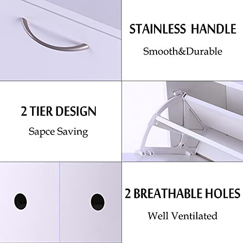 KD ModySimble Tipping White Shoe Cabinet 2-Drawer Horizontal Shoe Rack Storage Organizer Wooden Shoe Cabinet