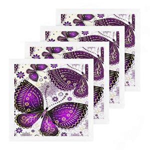 Kigai 4 Pack Purple Butterfly Washcloths – Soft Face Towels, Gym Towels, Hotel and Spa Quality, Reusable Pure Cotton Fingertip Towels