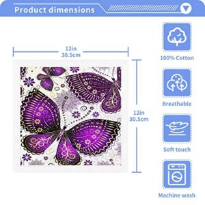 Kigai 4 Pack Purple Butterfly Washcloths – Soft Face Towels, Gym Towels, Hotel and Spa Quality, Reusable Pure Cotton Fingertip Towels