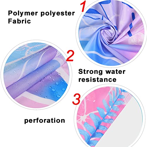 Likiyol 4 Pcs Mermaid Shower Curtain Sets with Non-Slip Rugs, Toilet Lid Cover and Bath Mat, Pink Girls Shower Curtain with 12 Hooks, Ocean Shower Curtains for Bathroom