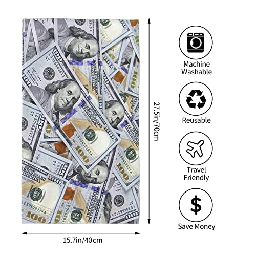 Us Bill Dollars Money Towels Decorations Face Towel Absorbent Guest Towel Portable Kitchen Tea Towels Multipurpose for Bathroom, Hotel, Gym and Spa