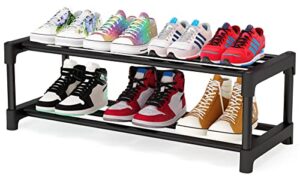 tribesigns 2 tiers shoe rack 7.48" tall stackable shoe shelf storage organizer large capacity 33.46" x 12.40" x 10.24" for shoes, short boots, entryway, hallway, and short wardrobe