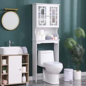 richryce over-the-toilet storage, wooden bathroom organizer, with 2 glass doors & adjustable shelf,over toilet cabinets for bathroom，67.1''l x 23.6''w x 8.5''h,(white)