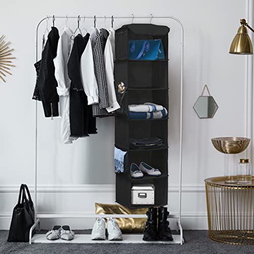 Simple Houseware Hanging Closet Organizers Storage, 6 Shelves, Black