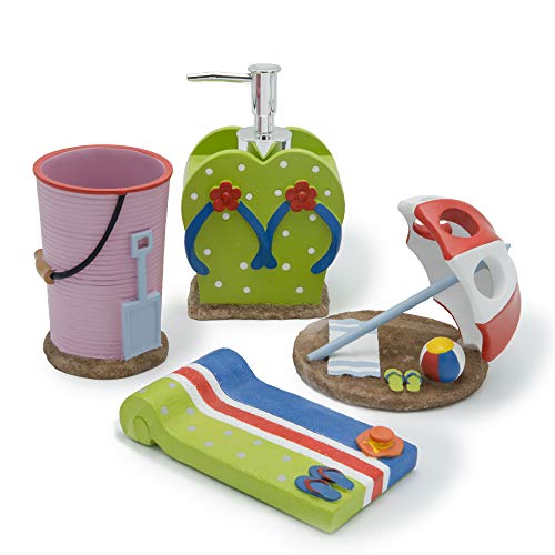Smilewares Fun Beach Theme Bath Accessories Set (4-Piece) Includes soap Dispenser, Tumbler, Holder and Dish.