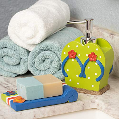 Smilewares Fun Beach Theme Bath Accessories Set (4-Piece) Includes soap Dispenser, Tumbler, Holder and Dish.