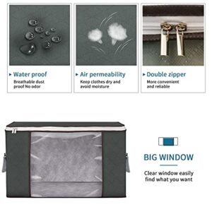 ZB.soar Clothing Storage Bags,Thickened Storage Bags for Bedroom with Reinforced Handle Thick Fabric for Comforters, Blankets, Bedding, Foldable with Sturdy Zipper, Clear Window, (2 Pcs, 90L, Gray)