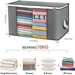 ZB.soar Clothing Storage Bags,Thickened Storage Bags for Bedroom with Reinforced Handle Thick Fabric for Comforters, Blankets, Bedding, Foldable with Sturdy Zipper, Clear Window, (2 Pcs, 90L, Gray)