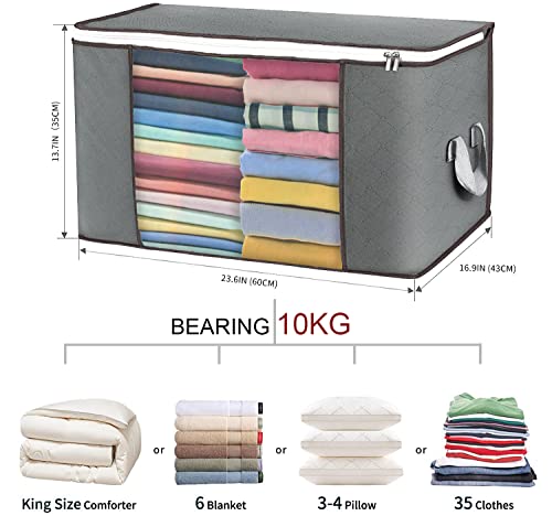 ZB.soar Clothing Storage Bags,Thickened Storage Bags for Bedroom with Reinforced Handle Thick Fabric for Comforters, Blankets, Bedding, Foldable with Sturdy Zipper, Clear Window, (2 Pcs, 90L, Gray)