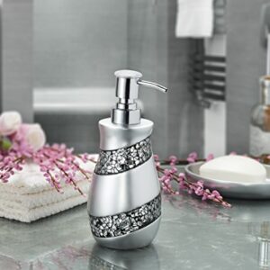 Creative Scents 6-Piece Silver Bathroom Accessories Set - Complete Bathroom Set Includes: Mosaic Glass Wastebasket, Soap Dispenser, Square Tissue Cover, Toothbrush Holder, Tumbler, and Soap Dish