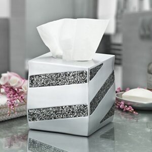 Creative Scents 6-Piece Silver Bathroom Accessories Set - Complete Bathroom Set Includes: Mosaic Glass Wastebasket, Soap Dispenser, Square Tissue Cover, Toothbrush Holder, Tumbler, and Soap Dish