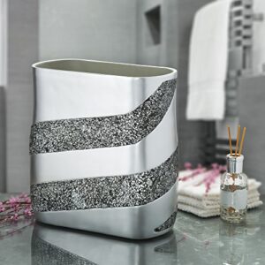 Creative Scents 6-Piece Silver Bathroom Accessories Set - Complete Bathroom Set Includes: Mosaic Glass Wastebasket, Soap Dispenser, Square Tissue Cover, Toothbrush Holder, Tumbler, and Soap Dish