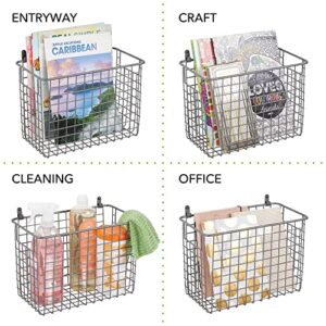 mDesign Portable Metal Farmhouse Wall Decor Storage Organizer Basket Bin with Handles for Hanging in Entryway, Mudroom, Bedroom, Bathroom, Laundry Room - Wall Mount Hooks Included, 2 Pack - Graphite