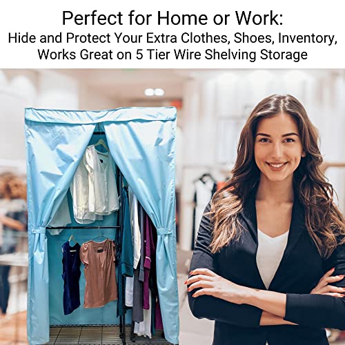 Formosa Covers Portable Garment Rolling Rack Cover - Protect Your Clothes from Dust Keep Your Room Looking Organized in Glacier Blue (Cover Only) (48"W x 18"D x 75"H)