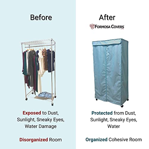 Formosa Covers Portable Garment Rolling Rack Cover - Protect Your Clothes from Dust Keep Your Room Looking Organized in Glacier Blue (Cover Only) (48"W x 18"D x 75"H)