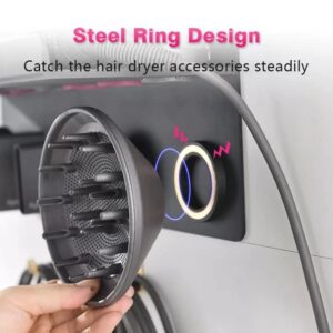 Wall Mount Holder for Dyson Supersonic Hair Dryer and Airwrap Styler, 2 in 1 Blow Dryer Accessories Organizer Storage Rack with Hook, Storage Attachment for Dyson Diffuser & Long Barrel