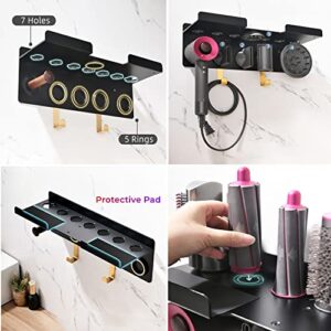 Wall Mount Holder for Dyson Supersonic Hair Dryer and Airwrap Styler, 2 in 1 Blow Dryer Accessories Organizer Storage Rack with Hook, Storage Attachment for Dyson Diffuser & Long Barrel