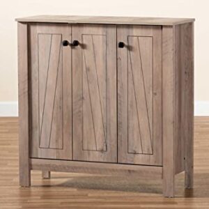 Baxton Studio Derek Modern and Contemporary Transitional Natural Oak Finished Wood 3-Door Shoe Cabinet