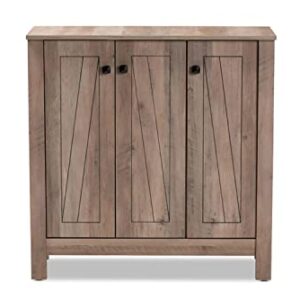 Baxton Studio Derek Modern and Contemporary Transitional Natural Oak Finished Wood 3-Door Shoe Cabinet