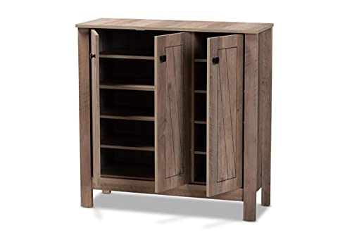 Baxton Studio Derek Modern and Contemporary Transitional Natural Oak Finished Wood 3-Door Shoe Cabinet