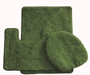 3 piece luxury acrylic bath rugs set large 18"x"30 contour mat 18"x18" and lid. (sage green)