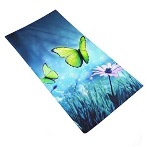 TsyTma Fairy Butterflies in Mystic Forest Hand Towels Blue Quick Dry Bathroom Washcloth 30 X 15 Inches for Beach Guest Hotel Spa Gym Sports Yoga Home