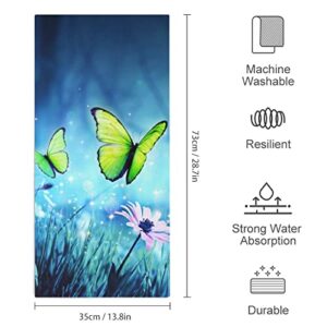 TsyTma Fairy Butterflies in Mystic Forest Hand Towels Blue Quick Dry Bathroom Washcloth 30 X 15 Inches for Beach Guest Hotel Spa Gym Sports Yoga Home