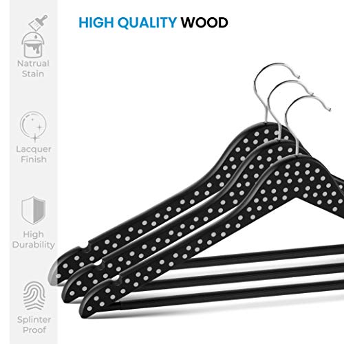 ZOBER High-Grade Wooden Suit Hangers Pants Hangers (10 Pack) Smooth Solid Wood Pants Hangers with Durable Adjustable Metal Clips, 360° Swivel Hook, Shoulder Notches for Dress Coat, Jacket, Blouse