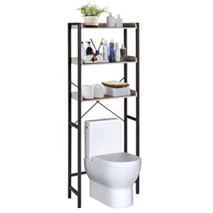 yaheetech 3-tier over the toilet storage shelf, wooden bathroom space saver toilet storage rack with shelves, free standing bathroom organizer rack for home, 25 x 10 x 65 inches, gray