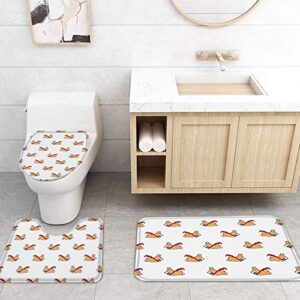 FAMILYDECOR 4 Pcs Bathroom Decor Set, Polyester Waterproof Bath Curtain and Non-Slip Bathroom Rugs Toilet Lid Cover, Cute Cartoon Corgi Running Shower Curtain with Hooks 36x72 Inch