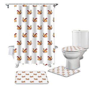 FAMILYDECOR 4 Pcs Bathroom Decor Set, Polyester Waterproof Bath Curtain and Non-Slip Bathroom Rugs Toilet Lid Cover, Cute Cartoon Corgi Running Shower Curtain with Hooks 36x72 Inch