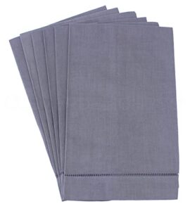 cleverdelights slate hemstitched hand towels - 6 pack - 14" x 22" - 45/55 cotton linen blend