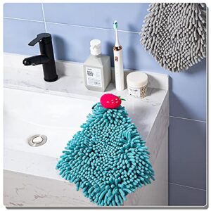 Chenille Hanging Hand Towels Soft Absorbent Microfiber Hand Towels Plush Quick-Drying Cute Cartoon Fruit Hand Towel with Hanging Loops for Bathroom Kitchen (Blue+Grey+Pink)