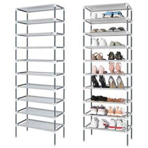 elifine shoe rack 10 tiers easy assembled stand sturdy shelf storage organizer free standing shoe racks (silver)