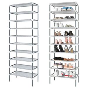 elifine Shoe Rack 10 Tiers Easy Assembled Stand Sturdy Shelf Storage Organizer Free Standing Shoe Racks (Silver)