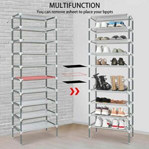 elifine Shoe Rack 10 Tiers Easy Assembled Stand Sturdy Shelf Storage Organizer Free Standing Shoe Racks (Silver)