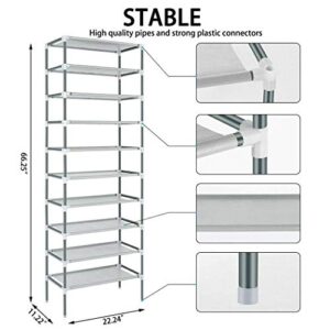 elifine Shoe Rack 10 Tiers Easy Assembled Stand Sturdy Shelf Storage Organizer Free Standing Shoe Racks (Silver)