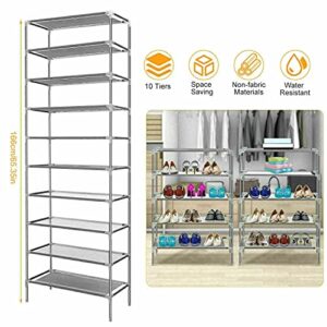 elifine Shoe Rack 10 Tiers Easy Assembled Stand Sturdy Shelf Storage Organizer Free Standing Shoe Racks (Silver)