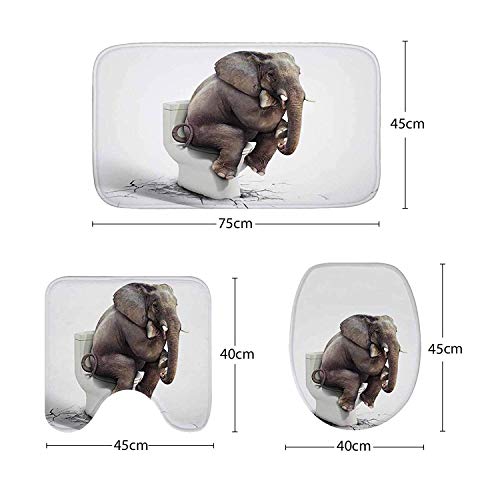 Amagical Elephant Digital Printing 16 Piece Bathroom Mat Set Shower Curtain Set Bathroom Mat Contour Mat Toilet Cover Waterproof Shower Curtain with 12 Hooks