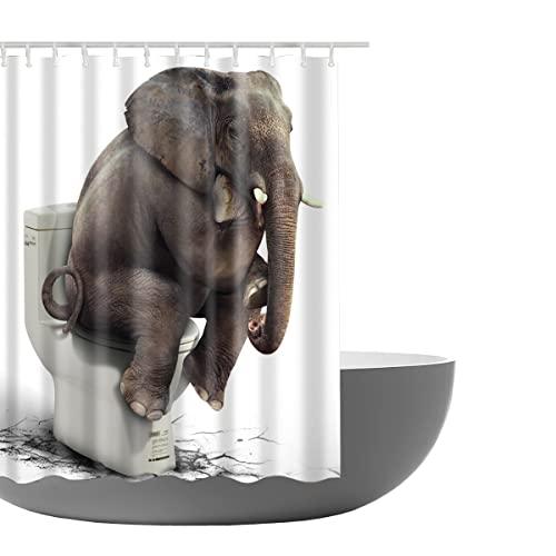 Amagical Elephant Digital Printing 16 Piece Bathroom Mat Set Shower Curtain Set Bathroom Mat Contour Mat Toilet Cover Waterproof Shower Curtain with 12 Hooks