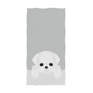 Naanle Cute Cartoon Maltese Dog Print Soft Absorbent Guest Hand Towels for Bathroom, Hotel, Gym and Spa (16 x 30 Inches,Gray)