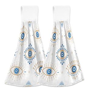 xigua hanging hand towels set of 2 pcs-evil eye kitchen hand towels with hanging loop soft absorbent tie towels for kitchen/ bathroom/ tabletop home